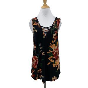 Feiersi Floral Tank Top Womens M Medium Multi Sleeveless Criss Cross Blouse